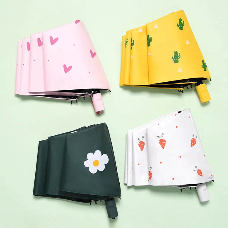 Wholesale auto 3 folding umbrella pongee rain UV Umbrella black OEM，细节图 4