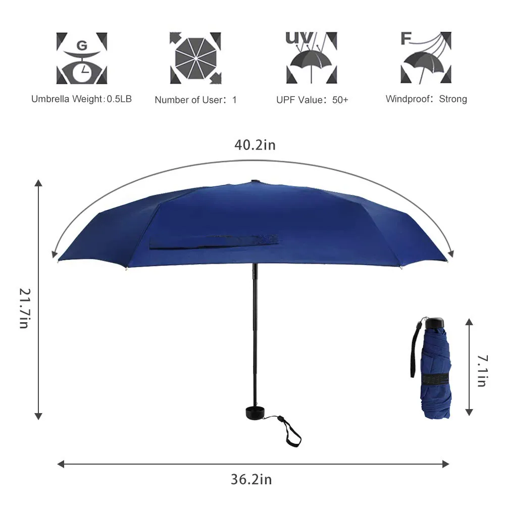 2019 Promotional 19" 6k Light Compact Manual Small Mini 5 Folding Travel Umbrella with Case, detail 2