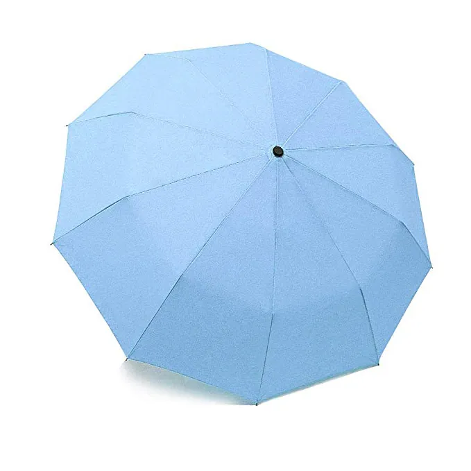 Factory wholesale hot sale bright blue windproof full auto open 3 folding rain umbrella, image 1