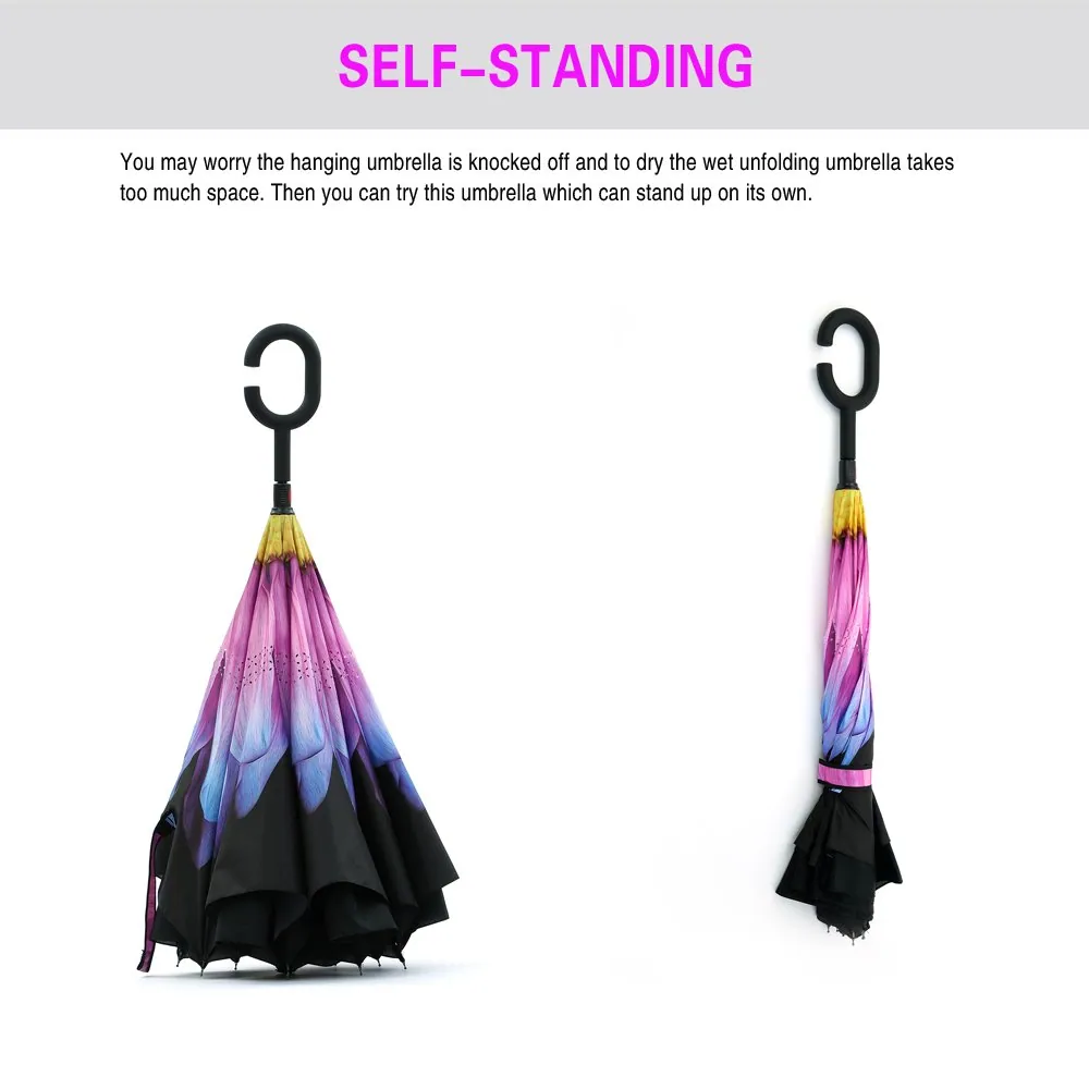 Factory Umbrella In Stock 23''*8K Manual Open Double Layer Inverted Umbrella With C Handle, detail 2