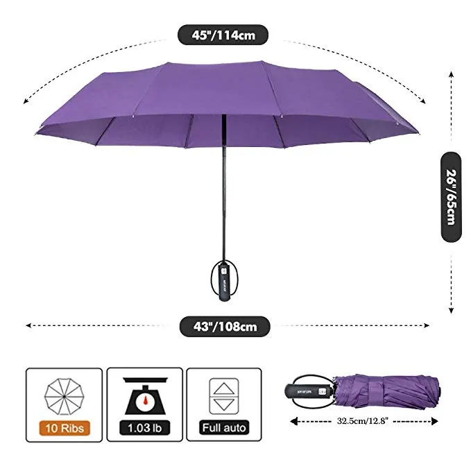 Good Quality Windproof Travel Umbrella Auto Open Close Button Folding Umbrella customizable 3 fold umbrella, detail 4