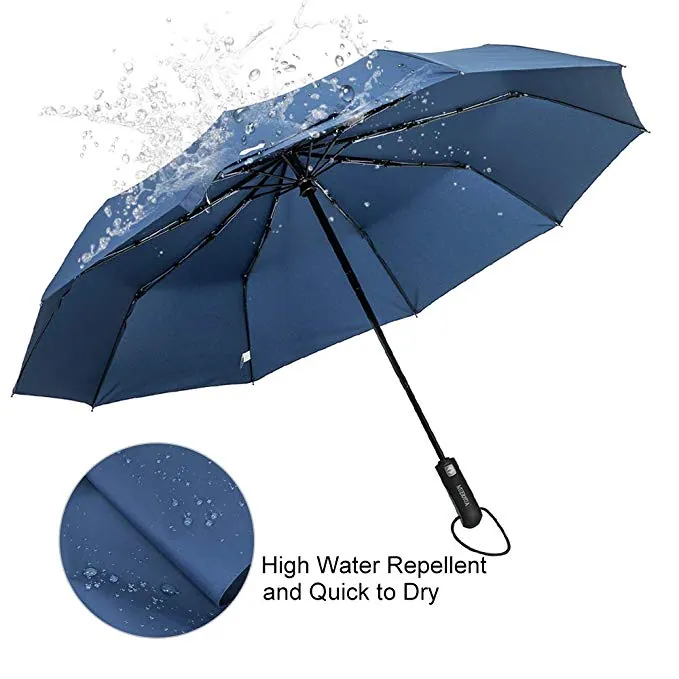 2019 Promotional Navy Blue Umbrella Auto Open Close Windproof Folding Umbrella Travel Umbrella, detail 4