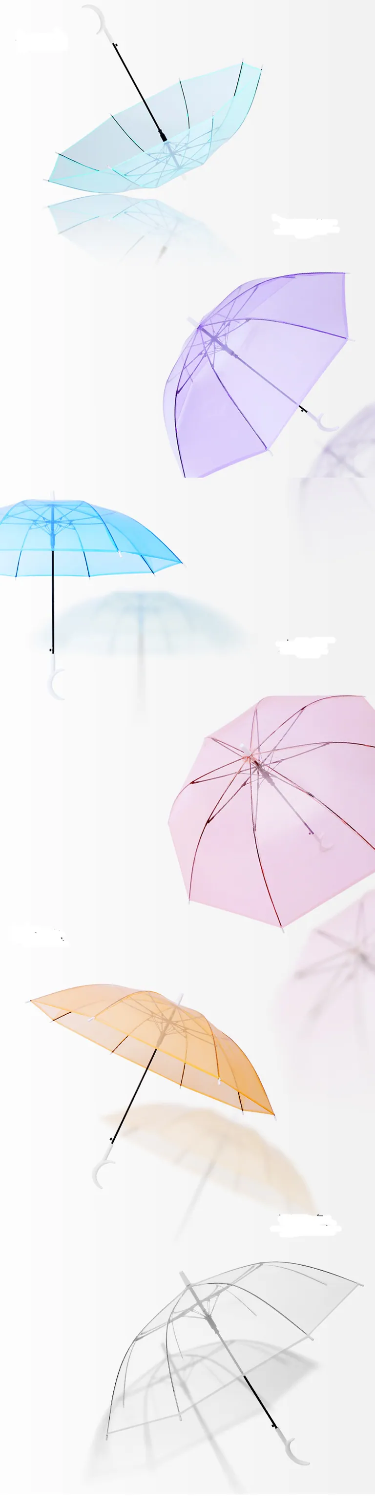 Cheapest Disposable automatic colorful Moon Handle Straight POE transparent Clear Umbrella,细节图 7