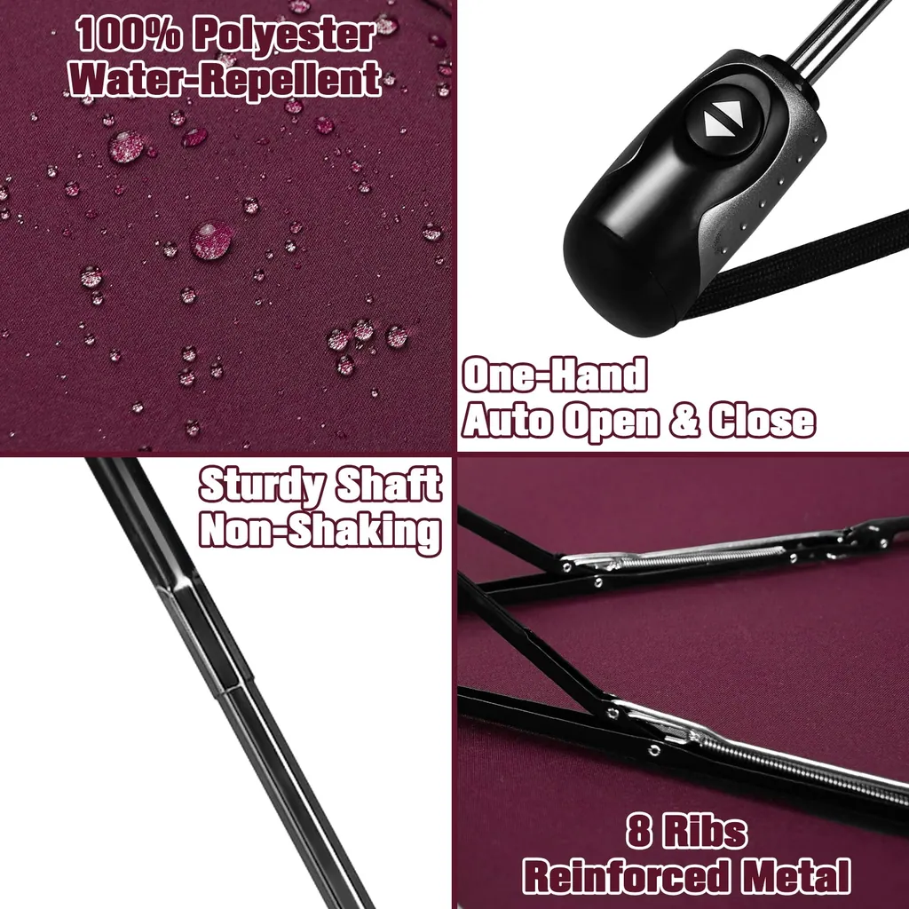 Custom Design Metal Shaft Three Folding Umbrellas Windproof Perfect Umbrella for Rain and Sun,细节图 4