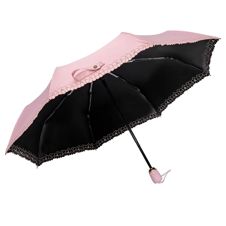 High quality Custom auto open 3 folding auto umbrella with logo print for promotion OEM pink，第 1 张图片