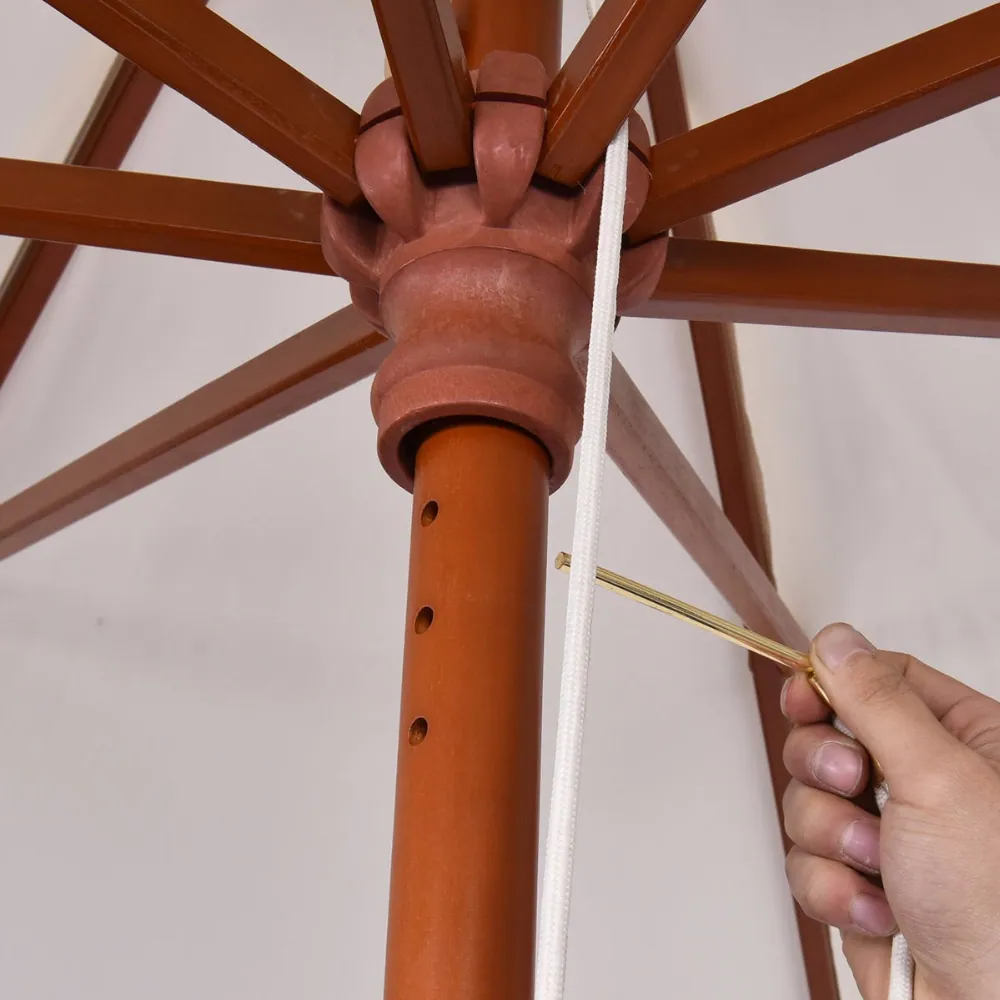 9ft Adjustable Wooden Garden Umbrella، صورة تفصيلية 6