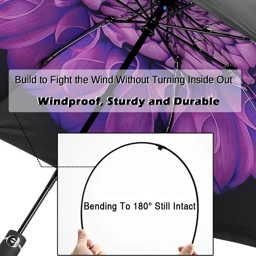 Wholesale upside down windproof Print Inside automatic 3 folding inverted reverse umbrella with Black UV Coating, detail 3