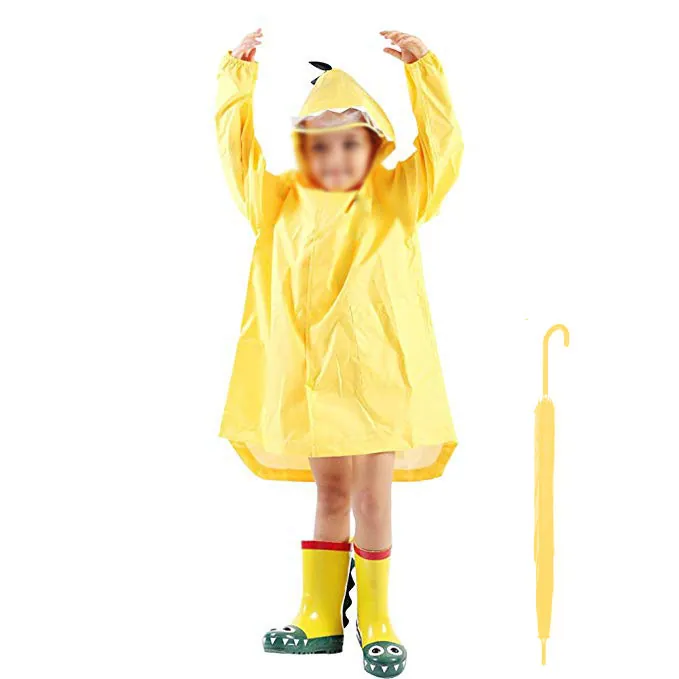 Custom dinosaur design waterproof EVA yellow rain poncho coat for kids, detail 13