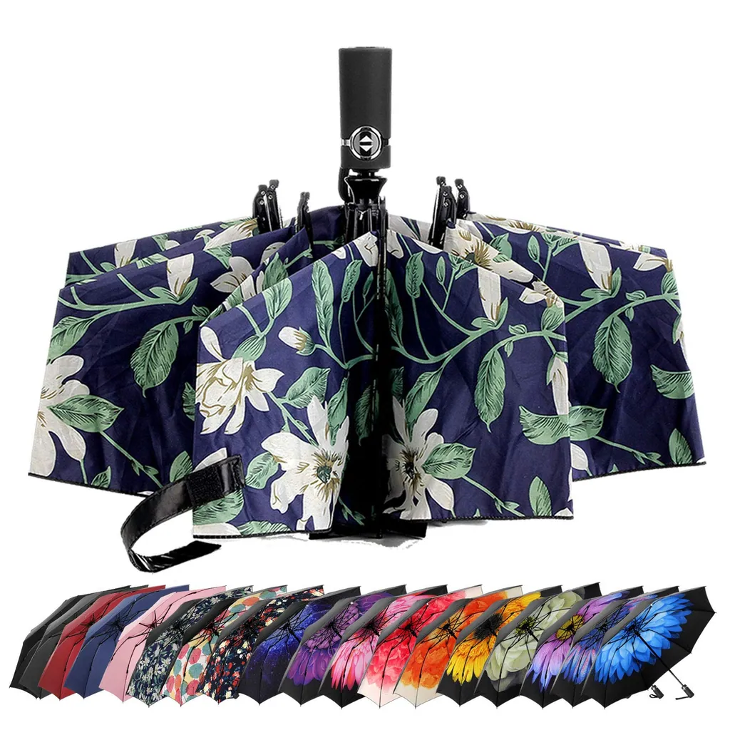 Factory Fast Ship Cheap Navy Blue 46inch WINDPROOF Auto Open Close Updated Reverse Foldable Umbrella, detail 1