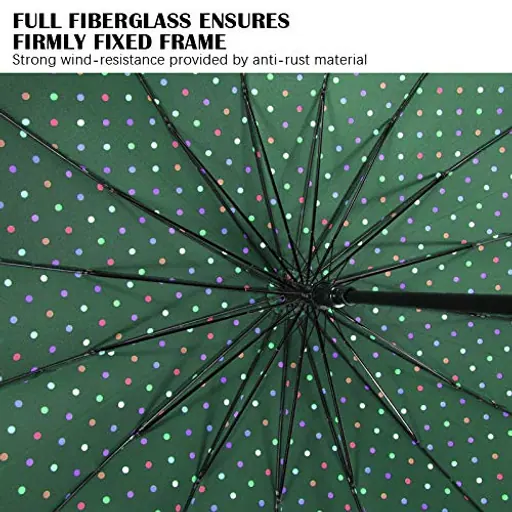 Factory J handle large Polka Dot 16 Ribs Quick-drying Automatic Open Windproof Waterproof Stick Umbrellas, detail 2