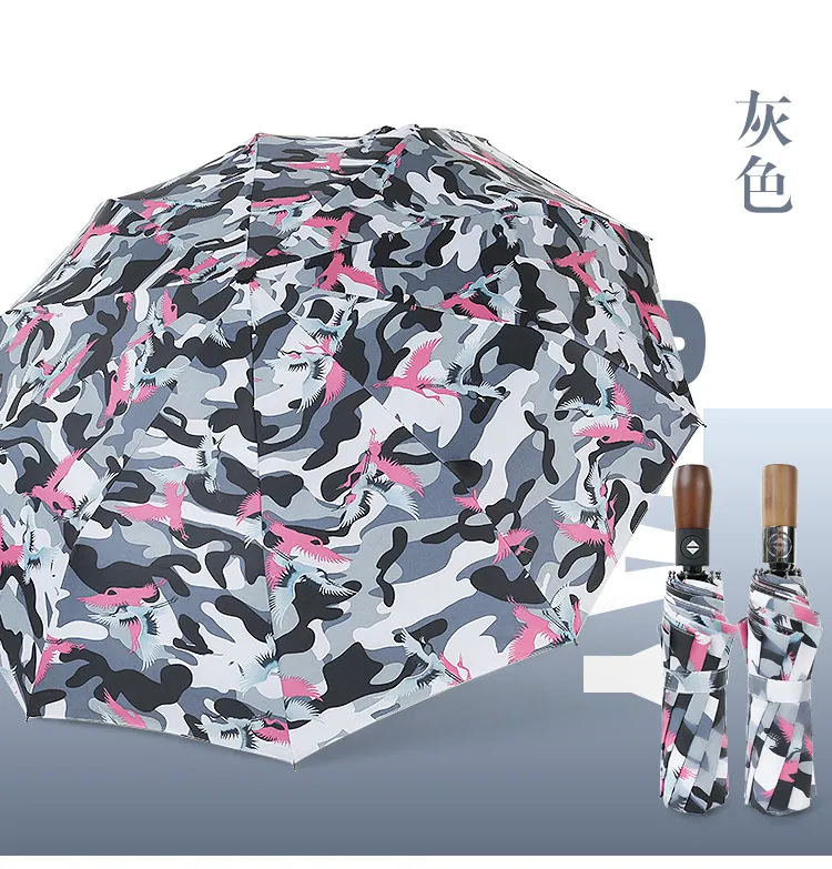 Wholesale auto 3 folding umbrella pongee rain UV Umbrella gray，第 1 张图片
