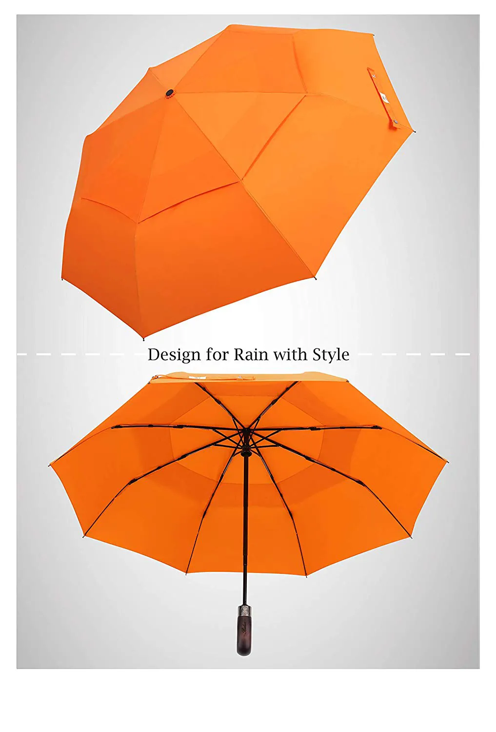 High quality Breathable umbrella Auto Open Long Wood Handle Double Layer Foldable golf umbrella, detail 2