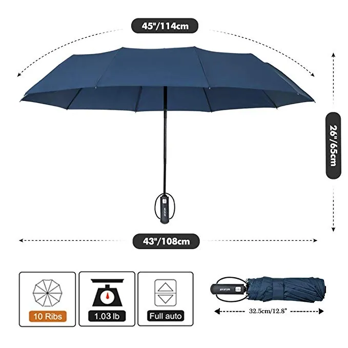 2019 Promotional Navy Blue Umbrella Auto Open Close Windproof Folding Umbrella Travel Umbrella, detail 3
