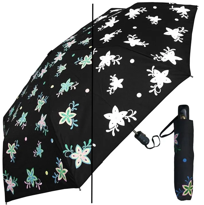 Custom Logo Ladies Sun Protection Black Compact Automatic Open Close 3 Folding Umbrella, detail 4