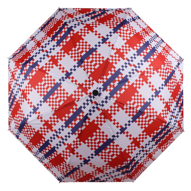 21Inch Chinese Style Woven Red And Blue Print Design Full Open High Quality Fold Umbrella, image 1