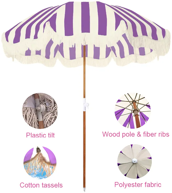 Wooden Pole Beach Umbrella with Logo Printing, detalle 2