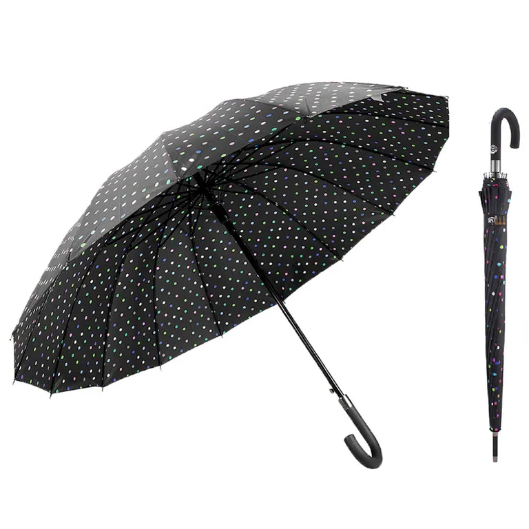 Top Quality large Polka Dot Print 16 Ribs Quick-drying Automatic Open Windproof Waterproof Stick Umbrellas with J Handle, image 1