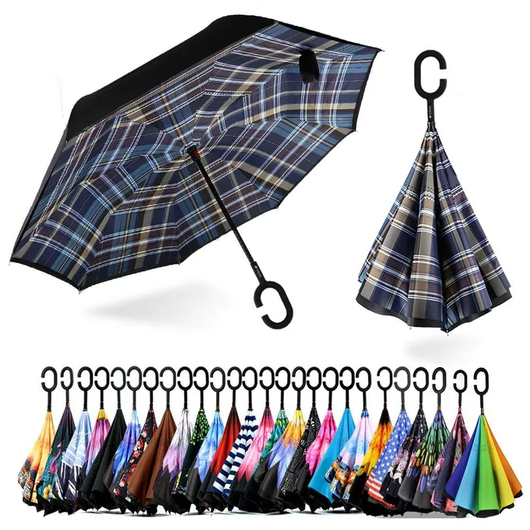 2019 Hot Sale Fast Ship Advertisement C Handle Inverted Reverse Umbrella, image 1