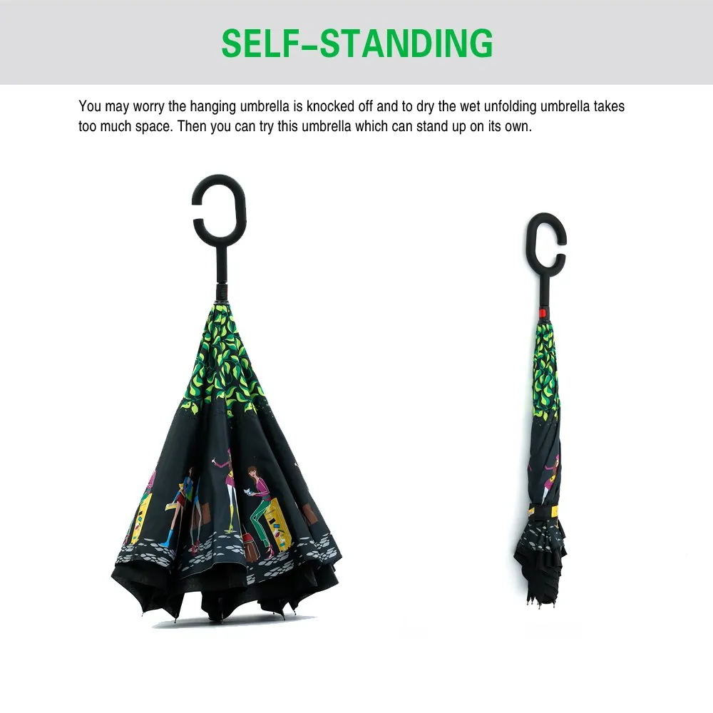 Ready stock wholesale umbrella windproof double layer Logo printed promotional custom reverse inverted umbrellaW, detail 2