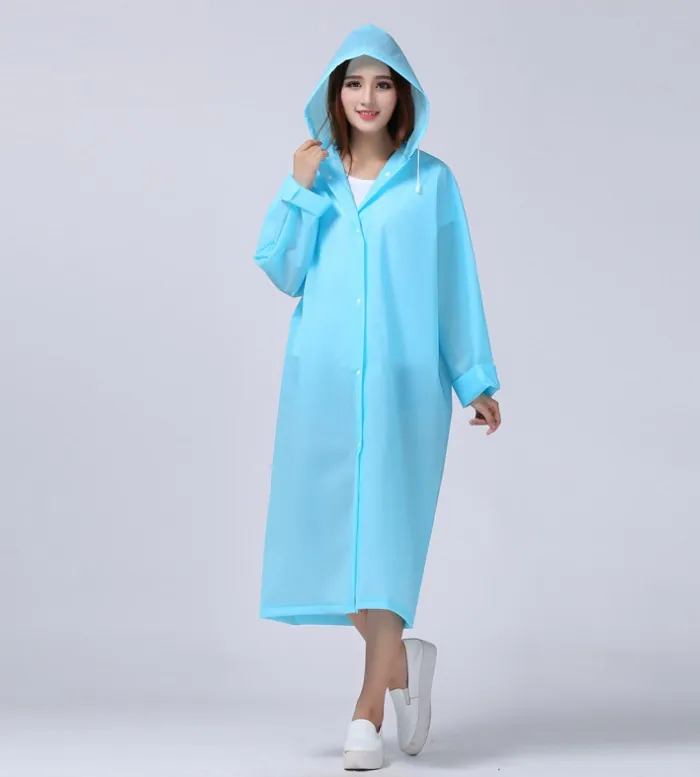 Custom Logo Long Raincoat for Women Fashion EVA Waterproof Rain Poncho with Hood Drawstring, detail 6