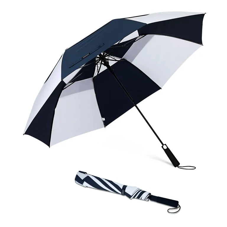 Amazon Hot Sale Custom 27inch big size black and white 2 fold rain umbrella with Logo Printing，第 1 张图片