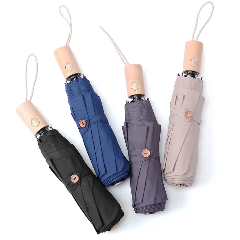 2020 Hot sale high quality custom pongee fabric 3fold umbrella promotional rain umbrella，细节图 1