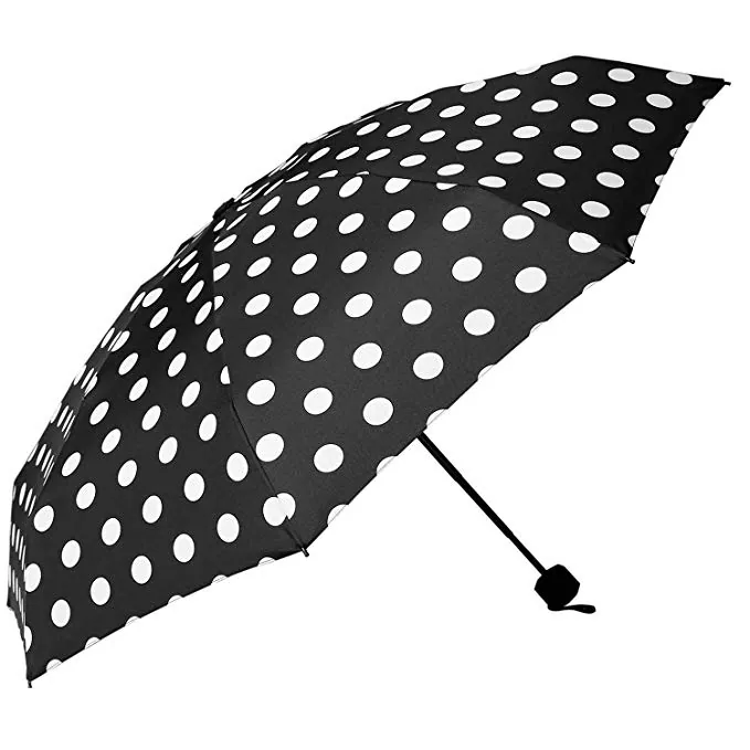 Popular little dot design black mini pocket 3 folding umbrella for women, image 1