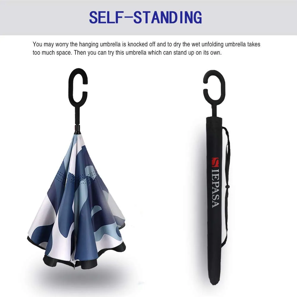 Inside full print umbrella double layer auto open close reverse inverted upside down umbrella for car, detail 3