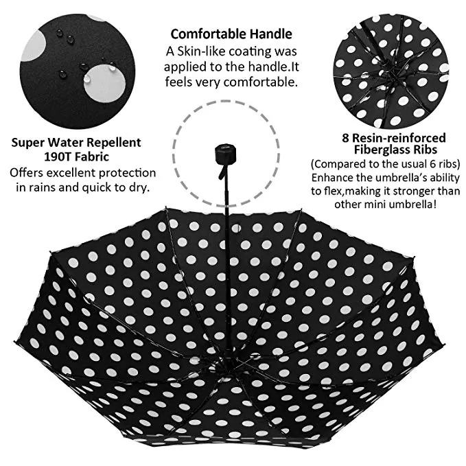 Sales on Amazon Compact Umbrella Quality Windproof Women Umbrella Lightweight 3 Folds Umbrella for Pocket, detail 2