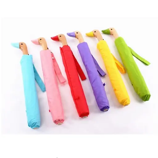 Fancy handle 2 fold Duck head wooden handle umbrella new design auto folding umbrella, detail 4