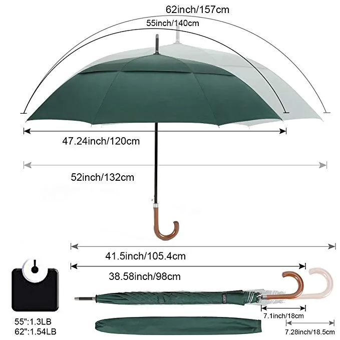 High Quality Large 54/62inch Auto Open UV Sun Protection Double Canopy Vented Windproof Classic Stick Umbrella, detail 2