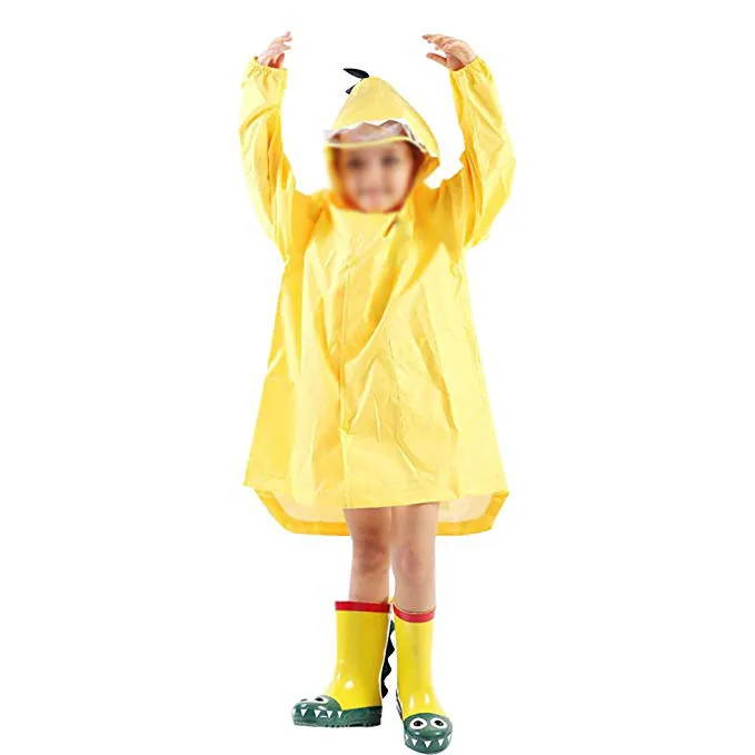 Custom dinosaur design waterproof EVA yellow rain poncho coat for kids, detail 12