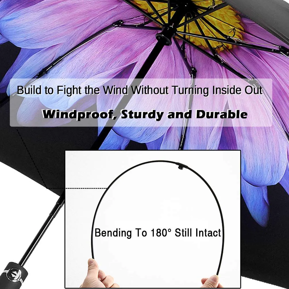 Promotional Custom Print Inside Reverse 3 Folding Portable Auto Open and Close Umbrella, detail 3