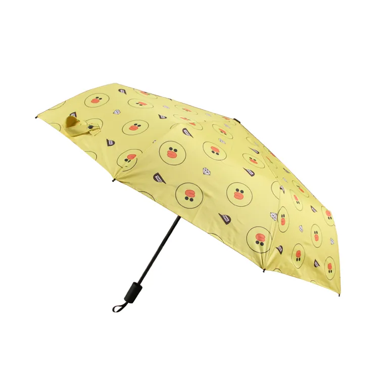 Factory Supplier Yellow Cute Duck Animal Print Manual Compact Foldable Rain Umbrella with UV Protection, image 1