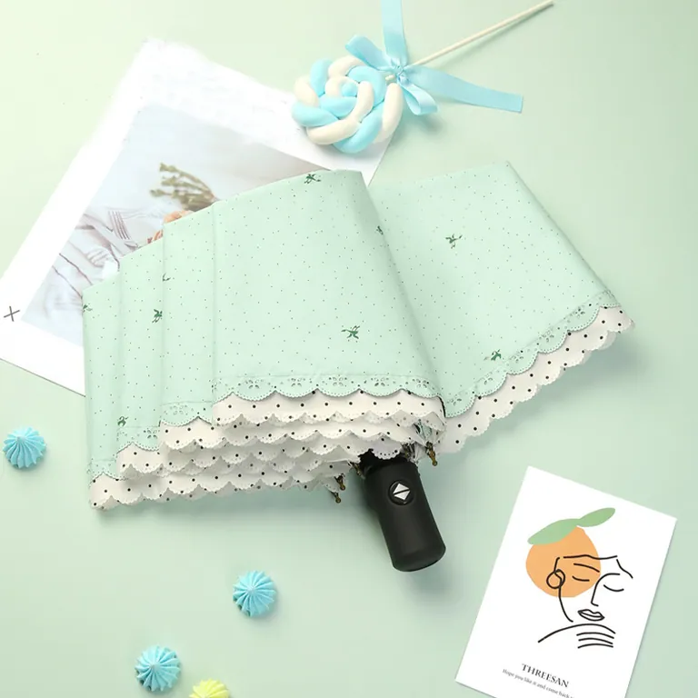 Hot Sale Sunscreen UV Sunshade Folding Lace Umbrella Rain Umbrella in Summer، صورة تفصيلية 1