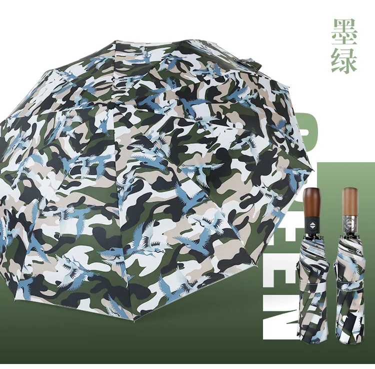 Wholesale auto 3 folding umbrella pongee rain UV Umbrella green，第 1 张图片