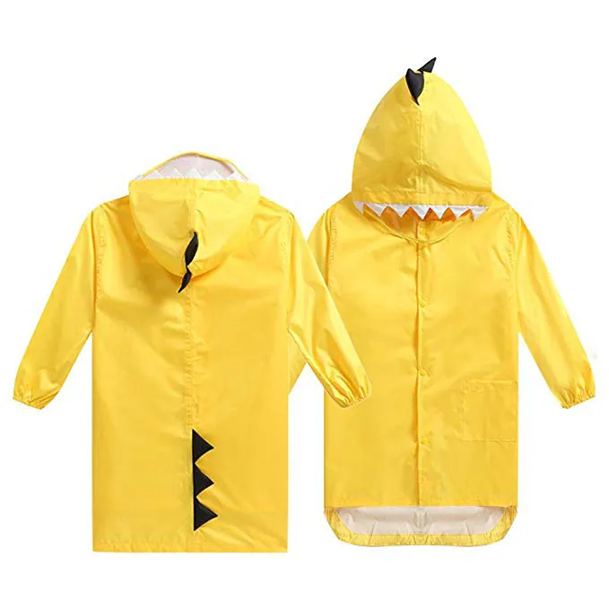 Custom dinosaur design waterproof EVA yellow rain poncho coat for kids, detail 4