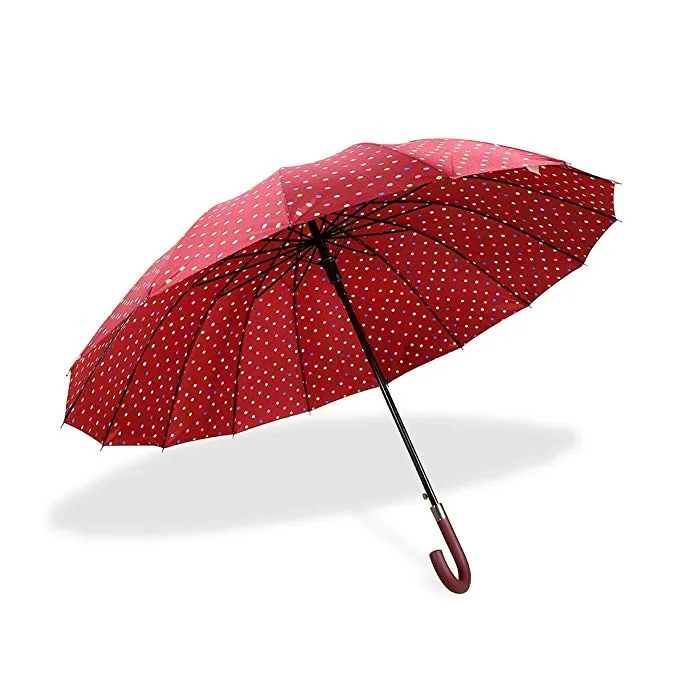 Classic Red 50 Inches Polka Dot Print 16 Ribs Automatic Open Windproof Waterproof Stick Umbrellas with J Handle, image 1