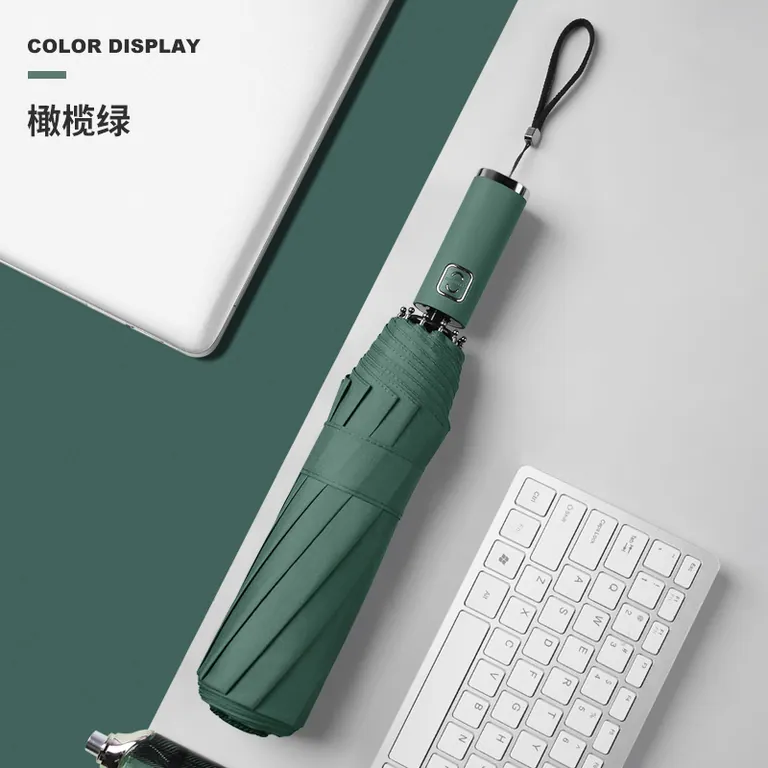 High quality Custom auto open 3 folding umbrella with logo print for promotion OEM factory wholesale, image 1