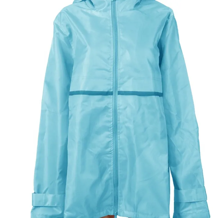 Wholesale high quality waterproof Watermelon red color worker Manufacturer's Ladies Full Zip Hooded Rain Coat, detail 3