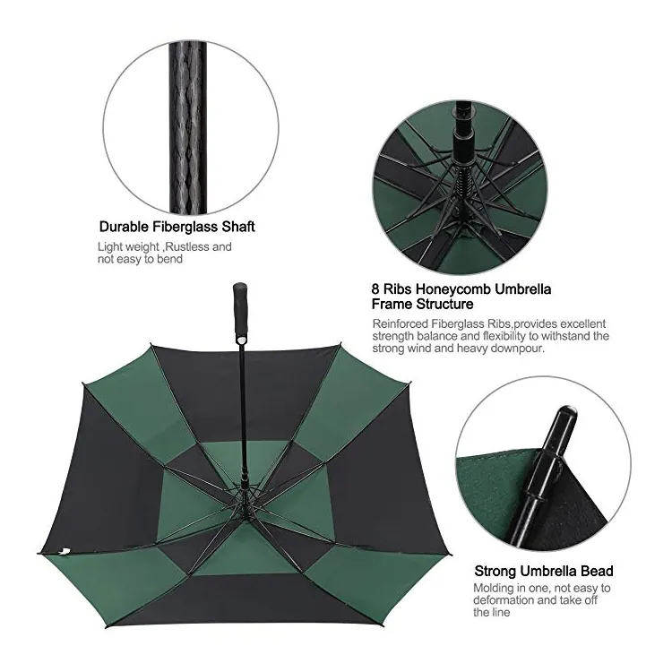 LOTUS Large Double Golf Umbrella Straight Pole Long Handle Wind Resistant Automatic Umbrella for Advertising، صورة تفصيلية 4