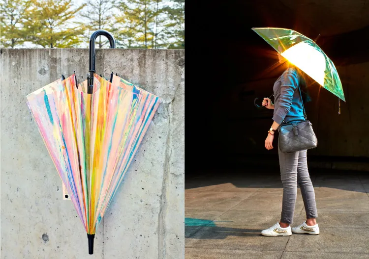 Lotus 2022 Transparent Laser Colorful Straight Auto Open PVC Umbrella,细节图 3