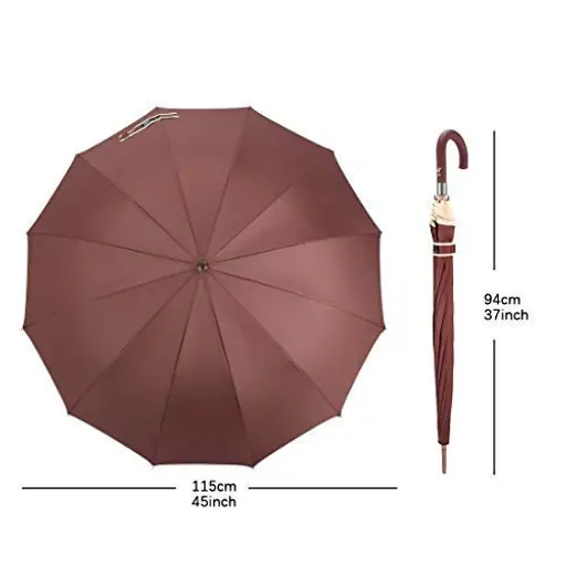 Factory J Stick Umbrella Automatic Open Windproof Rainproof Straight Handle Large 12 Ribs Golf Umbrella, detail 2
