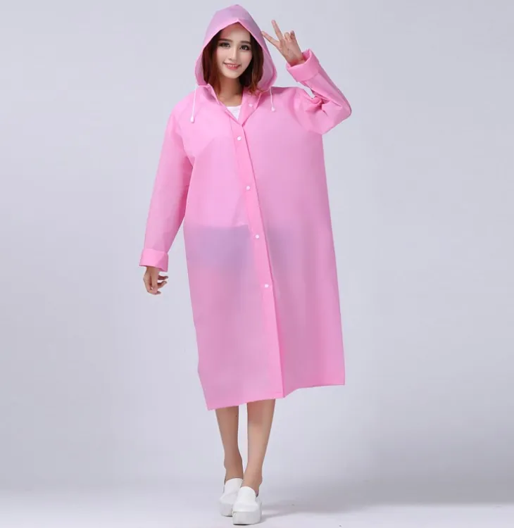 Custom Logo Long Raincoat for Women Fashion EVA Waterproof Rain Poncho with Hood Drawstring, detail 10