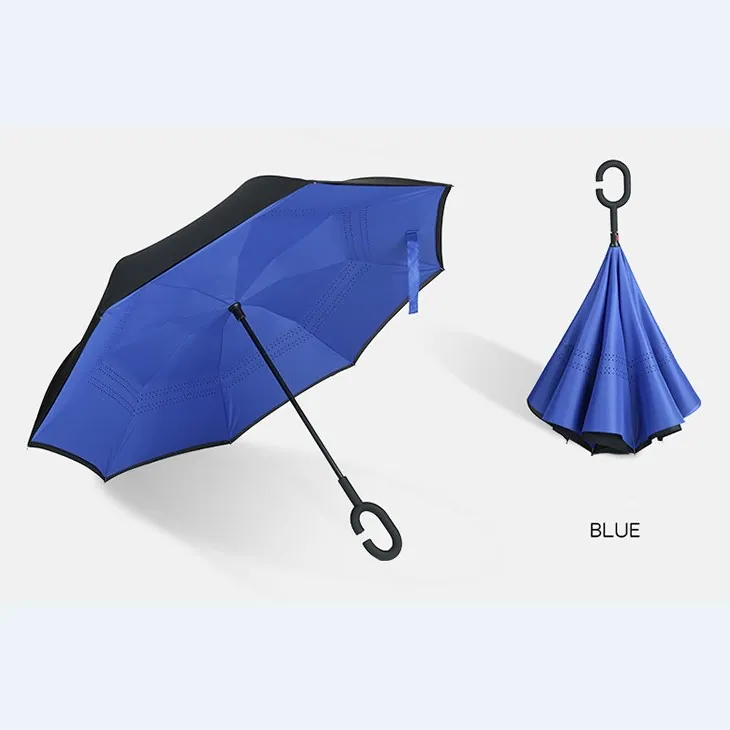 Wholesale Double Layers Windproof Double Layers C Handle Car Inverted Reverse Umbrella, image 1