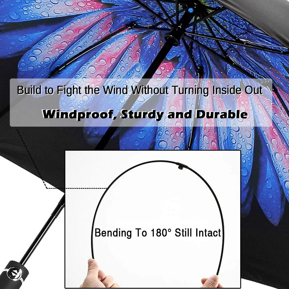 Top Quality Windproof Travel Automatic Compact Folding Reverse Umbrella, detail 3