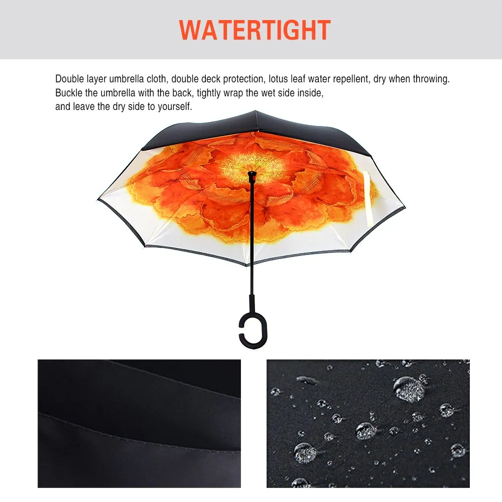 Wholesale Custom C Handle Automatic Car Outdoor Double Layer Reverse Inverted Umbrella, detail 1