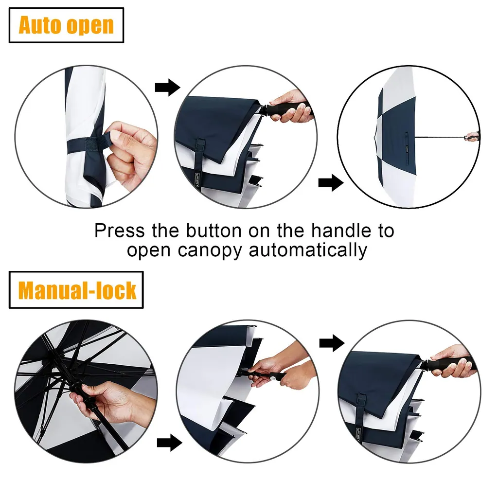 Amazon Hot Sale Custom 27inch big size black and white 2 fold rain umbrella with Logo Printing，细节图 4