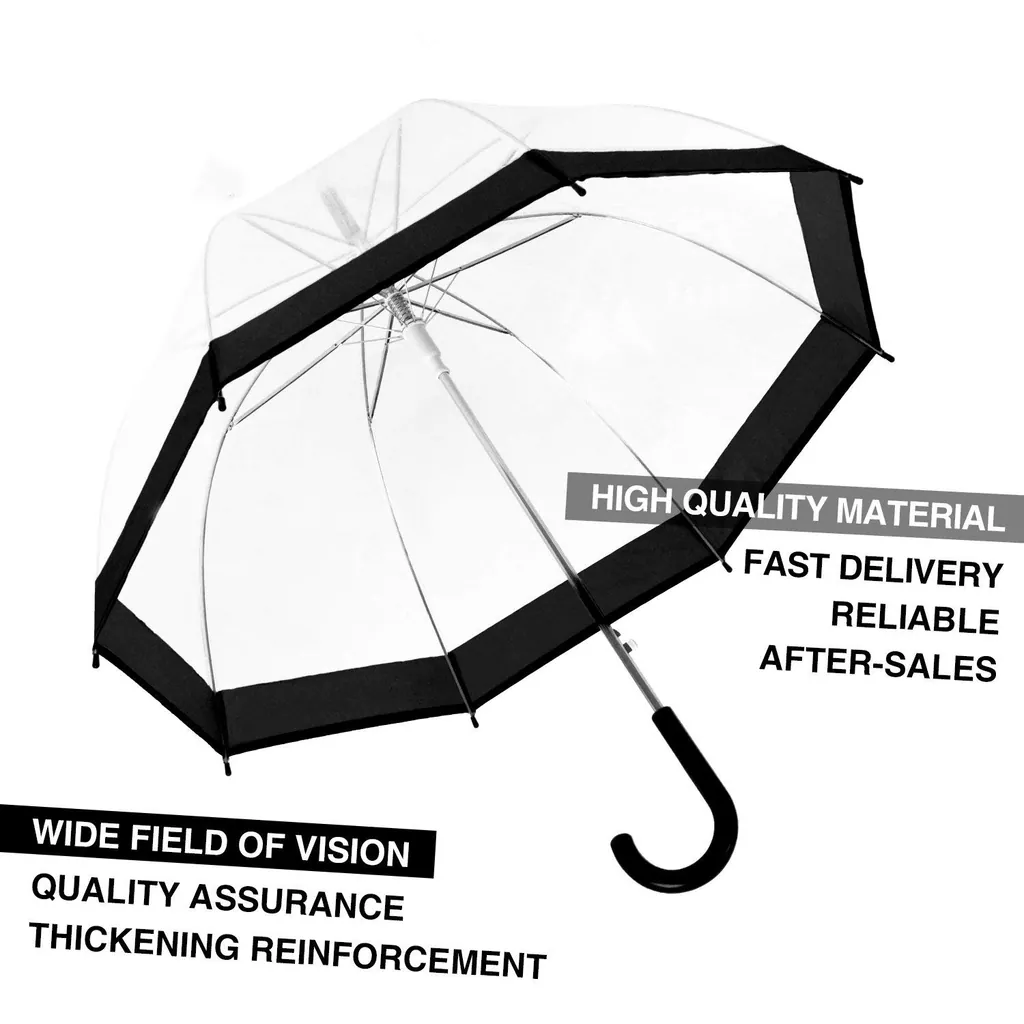 Promotional hot selling clear auto open transparent bubble straight umbrella with colored border, detail 4