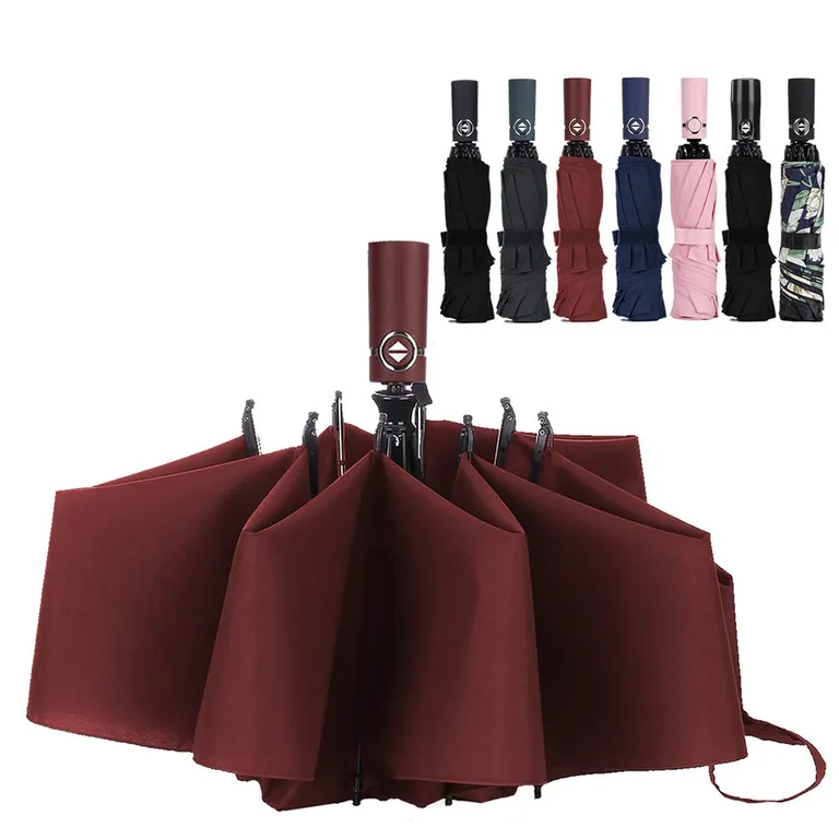 Fast Ship Fiberglass Frame WINDPROOF Auto Open Close Folding Compact Reverse Umbrella, image 1